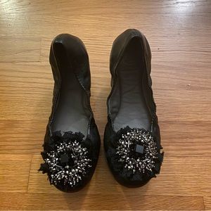 Tory Burch Amelia Black Leather Ballet Flats Size 8